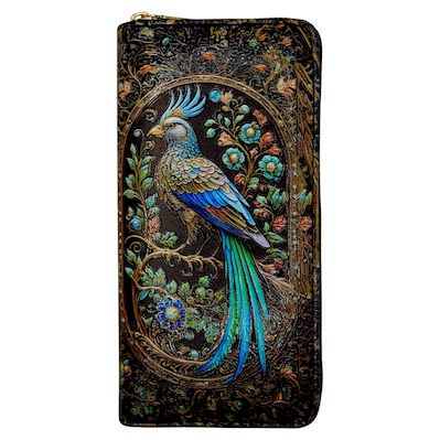 Blue Bird and Flowers Large Digital Print Purse